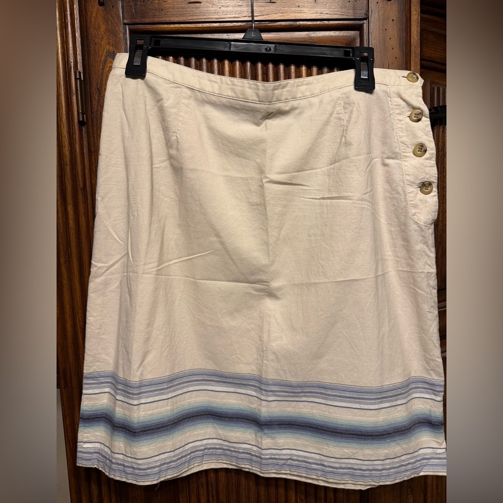 Christopher & Banks Cream Skirt with Blue Stripes
Size 10